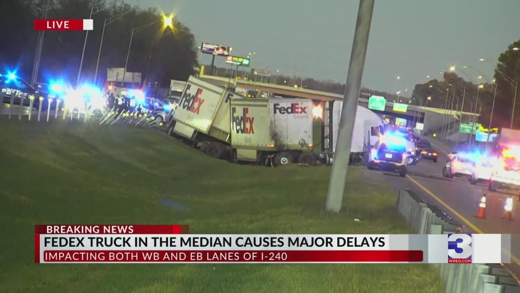 Deadly wreck on I-240 with FedEx truck stranded in median (Video):