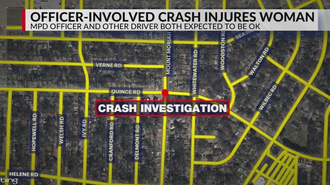 Officer-involved crash in East Memphis sends a woman to the hospital. (Video)