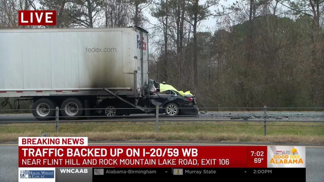 Traffic jam on I-20/59 WB, exit 106 in Jefferson County. (Video)