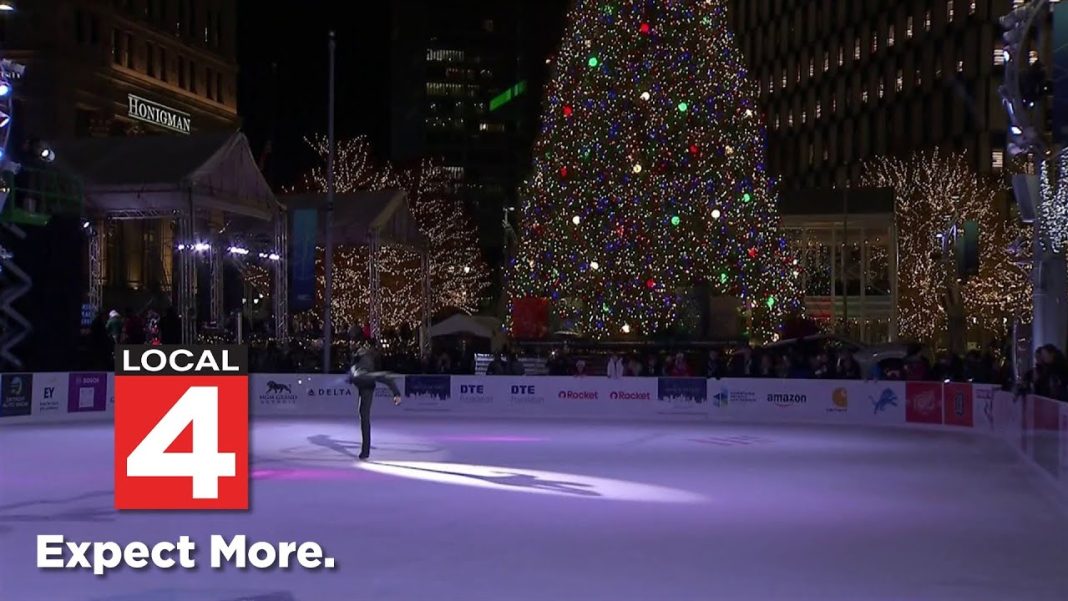 Detroit Tree Lighting shines bright! Celebrating community with Sati Smith & skater Emmanuel Savary. (Video)